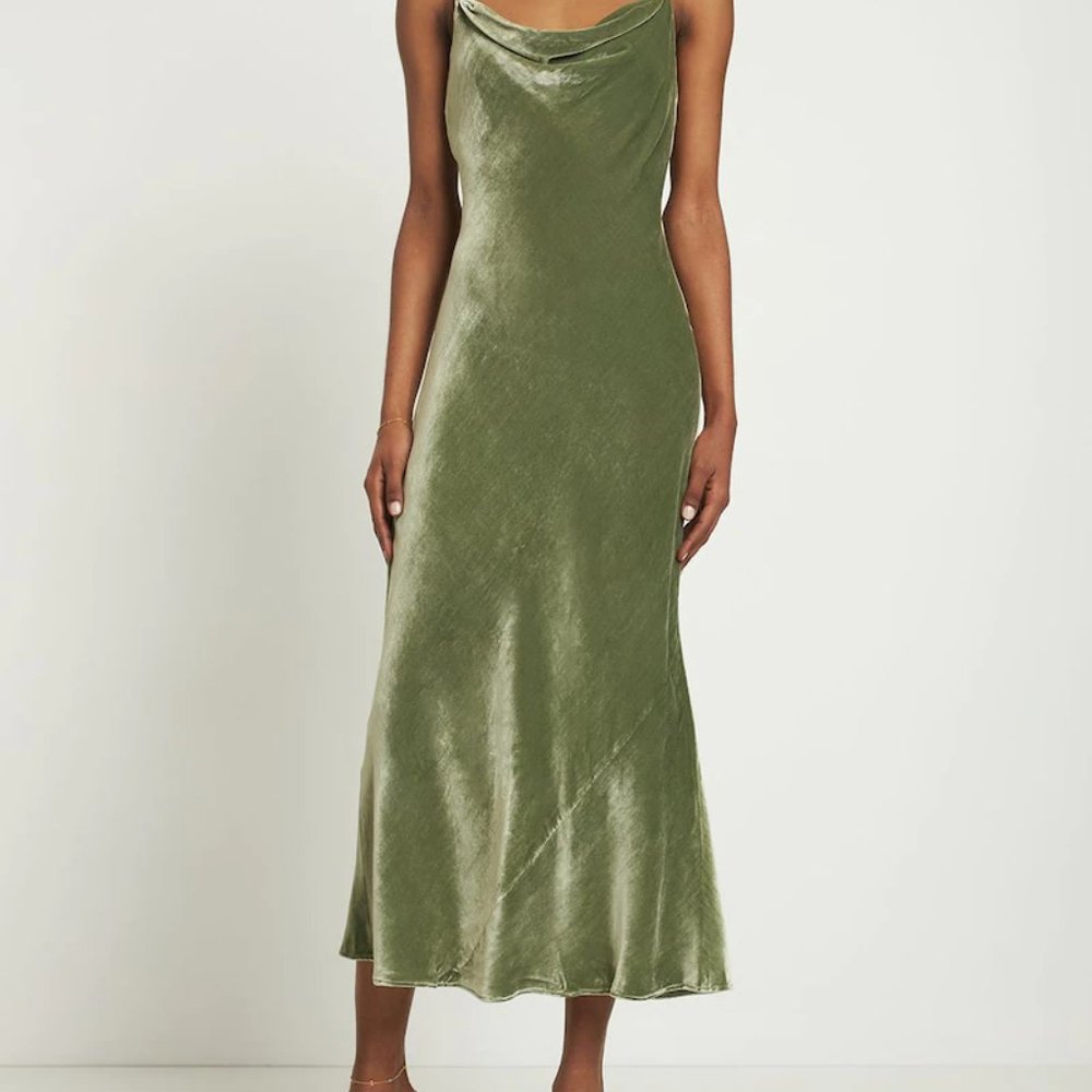 Reformation Salamanca Velvet Cowl Neck Midi Slip Dress Artichoke Size 6